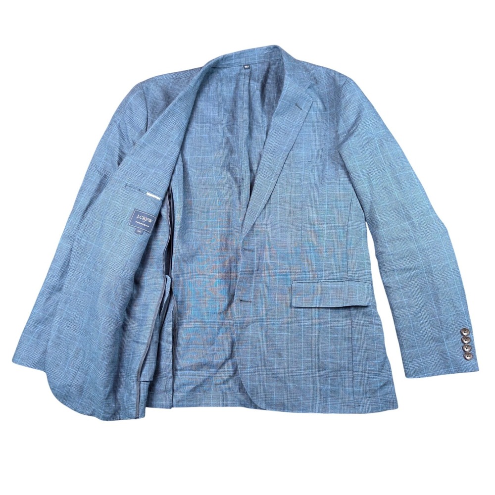 J.Crew Thompson Blazer Blue Mens 42R Linen Glen Plaid Sport Coat 2 Button Formal